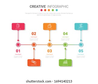 Presentation infographic template with 5 options, vector infographics design and marketing icons can be used for workflow layout, steps or processes.