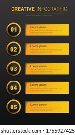 Presentation infographic template with 5 options, vector infographics design and marketing icons can be used for workflow layout, steps or processes.