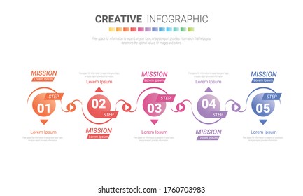 Se puede utilizar una plantilla infográfica de presentación con 5 opciones, diseño de infografías vectoriales e iconos de marketing para el diseño de flujo de trabajo, pasos o procesos.