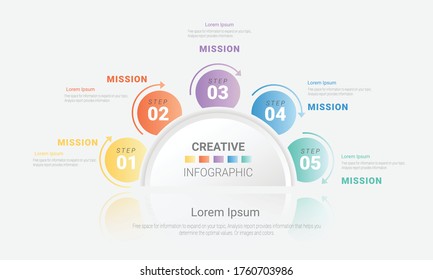 Presentation infographic template with 5 options, vector infographics design and marketing icons can be used for workflow layout, steps or processes.