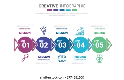 Presentation infographic template with 5 options, vector infographics design and marketing icons can be used for workflow layout, steps or processes.