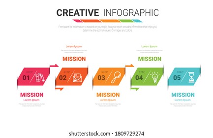 Presentation infographic template with 5 options, vector infographics design and marketing icons can be used for workflow layout, steps or processes.