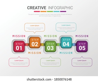 Presentation infographic template with 5 options, vector infographics design and marketing icons can be used for workflow layout, steps or processes.