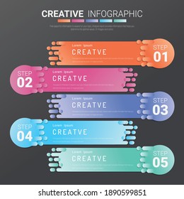Presentation infographic template with 5 options, vector infographics design and marketing icons can be used for workflow layout, steps or processes.