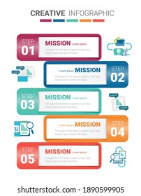 Presentation infographic template with 5 options, vector infographics design and marketing icons can be used for workflow layout, steps or processes.