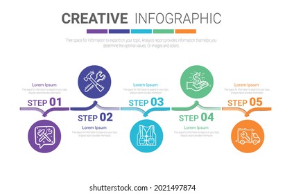 Presentation infographic template with 5 options, vector infographics design and marketing icons can be used for workflow layout, steps or processes.