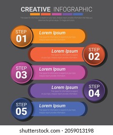 Presentation infographic template with 5 options, vector infographics design and marketing icons can be used for workflow layout, steps or processes.