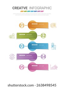 Presentation infographic template with 5 options, vector infographics design and marketing icons can be used for workflow layout, steps or processes.