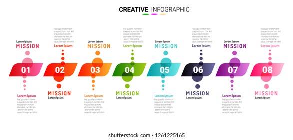 Presentation infographic template with 8 options, Timeline infographics design vector and marketing icons can be used for workflow layout, steps or processes.
