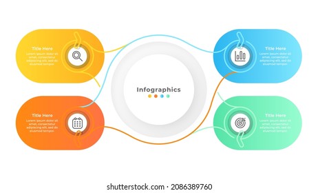 Plantilla infográfica de presentación. Diseño de concepto de negocio con flechas y 4 opciones o pasos.