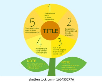 Presentation infographic template with five options.Templates for creating infographics and presentations.Five petal flower for decoration.