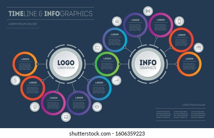 Presentation or infographics with 11 steps. Template of Info graphic for technological or education process with eleven options. Annual report. Gradual development of business in a crisis.