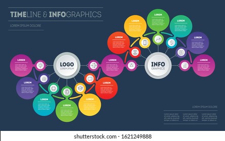 Presentation or infographics with 13 steps. Template of Info graphic for technological or education process with Thirteen options. Development of business. Looks like a DNA molecule.
