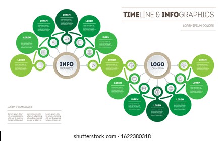 Presentation or infographics with 13 steps. Template of Info graphic for education process with Thirteen options. Development of science. Diagram Looks like a DNA molecule.