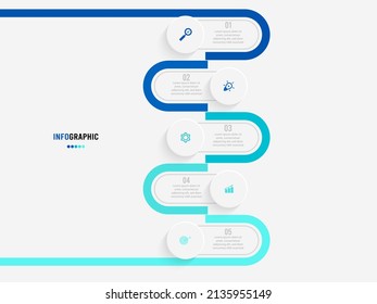 Presentation Infograpics template. Business concept with 5 number options and marketing icons. Vector illustration. Can be used for workflow layout, annual report, info chart, web design.
