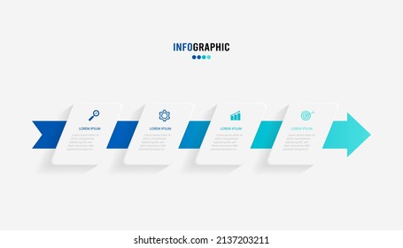 Plantilla de información de presentación. Concepto de negocio con 4 opciones de número e iconos de marketing. Ilustración vectorial. Se puede utilizar para diseño de flujo de trabajo, informe anual, gráfico de información, diseño web.
