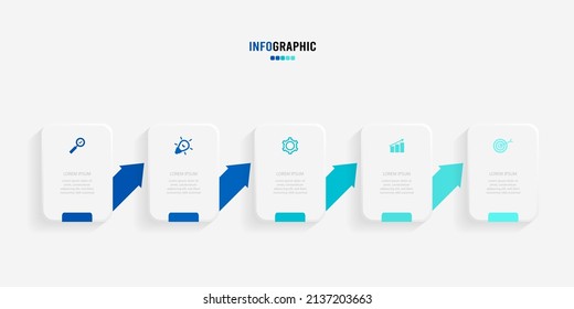Presentation Infograpics template. Business concept with 5 number options and marketing icons. Vector illustration. Can be used for workflow layout, annual report, info chart, web design.