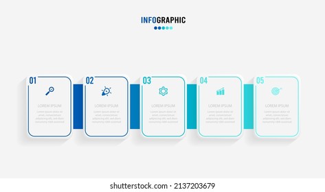 Plantilla de información de presentación. Concepto de negocio con 5 opciones de número e iconos de marketing. Ilustración vectorial. Se puede utilizar para diseño de flujo de trabajo, informe anual, gráfico de información, diseño web.