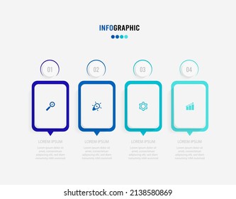 Präsentation Infograpics Vorlage. Geschäftskonzept mit 4 Zahlenoptionen und Marketing-Symbolen. Vektorgrafik. Kann für Workflow-Layout, Jahresbericht, Info-Chart, Web-Design verwendet werden.