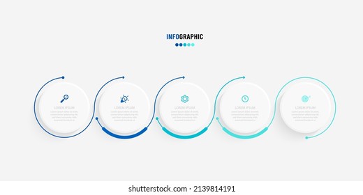 Plantilla de información de presentación. Concepto de negocio con 5 opciones de número e iconos de marketing. Ilustración vectorial. Se puede utilizar para diseño de flujo de trabajo, informe anual, gráfico de información, diseño web.