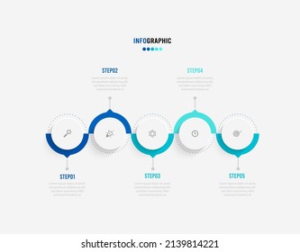 Presentation Infograpics template. Business concept with 5 number options and marketing icons. Vector illustration. Can be used for workflow layout, annual report, info chart, web design.