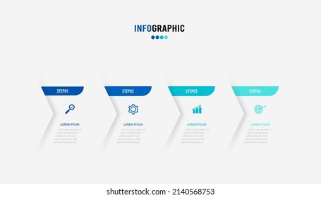 Plantilla de información de presentación. Concepto de negocio con 4 opciones de número e iconos de marketing. Ilustración vectorial. Se puede utilizar para diseño de flujo de trabajo, informe anual, gráfico de información, diseño web.