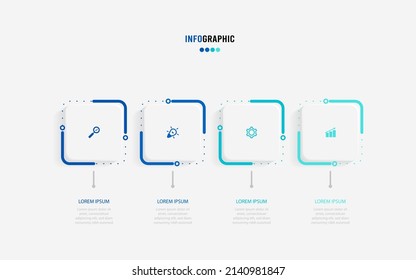 Plantilla de información de presentación. Concepto de negocio con 4 opciones de número e iconos de marketing. Ilustración vectorial. Se puede utilizar para diseño de flujo de trabajo, informe anual, gráfico de información, diseño web.