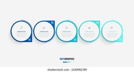 Plantilla de información de presentación. Concepto de negocio con 5 opciones de número e iconos de marketing. Ilustración vectorial. Se puede utilizar para diseño de flujo de trabajo, informe anual, gráfico de información, diseño web.