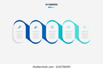 Presentation Infograpics template. Business concept with 5 number options and marketing icons. Vector illustration. Can be used for workflow layout, annual report, info chart, web design.