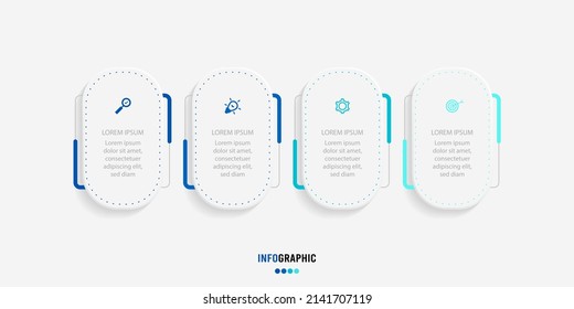 Plantilla de información de presentación. Concepto de negocio con 4 opciones de número e iconos de marketing. Ilustración vectorial. Se puede utilizar para diseño de flujo de trabajo, informe anual, gráfico de información, diseño web.