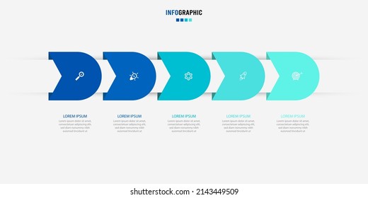 Presentation Infograpics template. Business concept with 5 number options and marketing icons. Vector illustration. Can be used for workflow layout, annual report, info chart, web design.