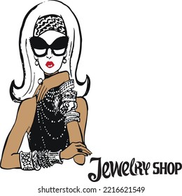 Presentation of jewelry accessories on female model. illustration vector logo