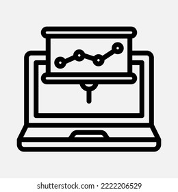 Icono de portátil de presentación en estilo de línea, uso para presentación de aplicaciones móviles del sitio web