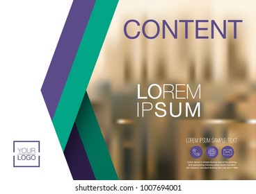 Presentation layout design template, Annual report cover design, Business Financial for background, Blur city background, Violet matching Green color tone, Flat style vector illustration artwork.