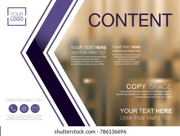 Presentation layout design template, Annual report cover design, Business Financial for background, Blur city background, Ultra Violet color tone, Flat style vector illustration artwork.