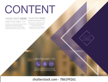 Presentation layout design template, Annual report cover design, Business Financial for background, Blur city background, Ultra Violet color tone, Flat style vector illustration artwork.