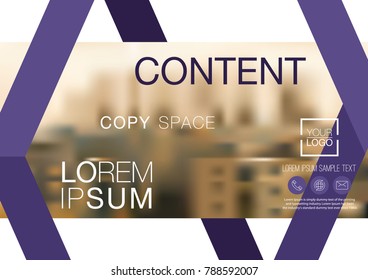 Presentation layout design template, Annual report cover design, Business Financial for background, Blur city background, Violet color tone, Flat style vector illustration artwork.