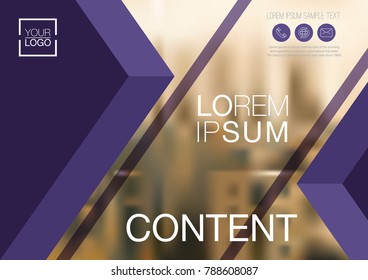 Presentation layout design template, Annual report cover design, Business Financial for background, Blur city background, Violet color tone, Flat style vector illustration artwork.