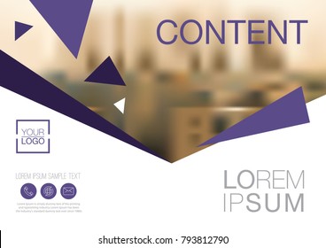 Presentation layout design template, Annual report cover design, Business Financial for background, Blur city background, Violet color tone, Flat style vector illustration artwork.