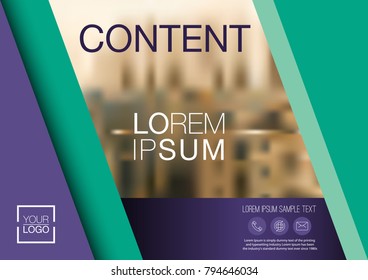 Presentation layout design template, Annual report cover design, Business Financial for background, Blur city background, Violet matching Green color tone, Flat style vector illustration artwork.