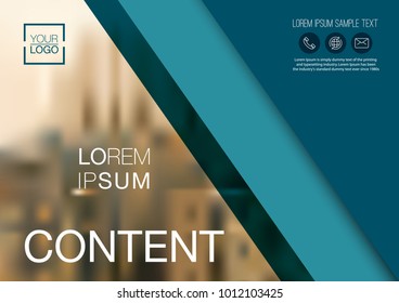 Presentation layout design template, Business Financial for background, Blur city background, Dark Blue color tone, Flat style vector illustration artwork.