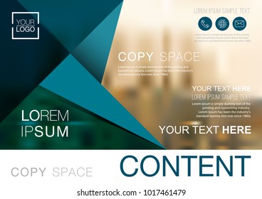Presentation layout design template, Business Financial for background, Blur city background, Dark Blue color tone, Flat style vector illustration artwork.