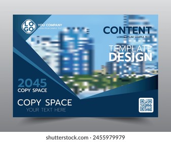 Presentation layout design template. Business Financial for background, Fold leaflet, Flyer, Magazine, Annual report, Book Cover, Blur city background, Flat style vector illustration artwork A4 size.
