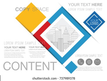 Presentation layout design template, Business Financial for background, Building city illustration background, 4 multi color design, Flat style vector illustration artwork.