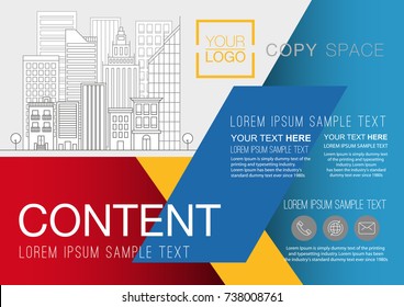 Presentation layout design template, Business Financial for background, Building city illustration background, 4 multi color design, Flat style vector illustration artwork.