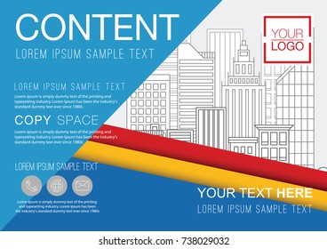 Presentation layout design template, Business Financial for background, Building city illustration background, 4 multi color design, Flat style vector illustration artwork.