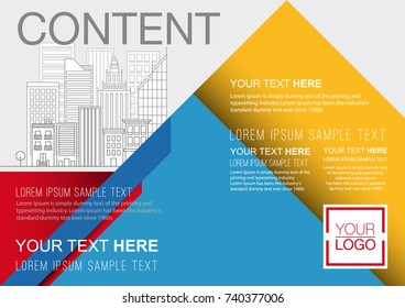 Presentation layout design template, Business Financial for background, Building city illustration background, 4 multi color design, Flat style vector illustration artwork.