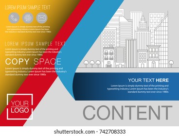 Presentation layout design template, Business Financial for background, Building city illustration background, 4 multi color design, Flat style vector illustration artwork.