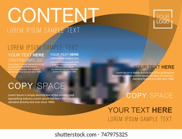 Presentation layout design template, Business Financial for background, Blur city background, Dark gold color tone, Flat style vector illustration artwork.