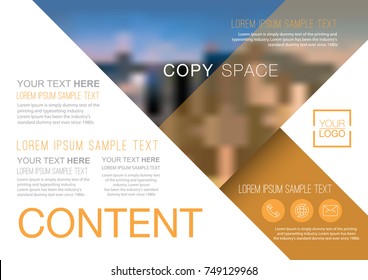 Presentation layout design template, Business Financial for background, Blur city background, Dark gold color tone, Flat style vector illustration artwork.
